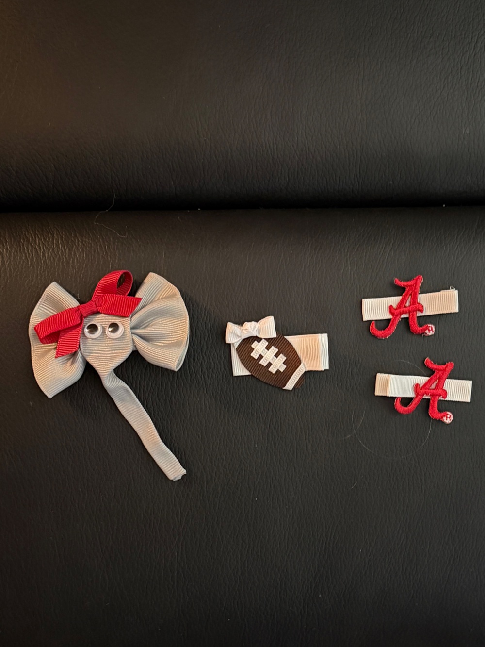 University of Alabama Mascot Big Al, Football, and Script A Hair Bow Set